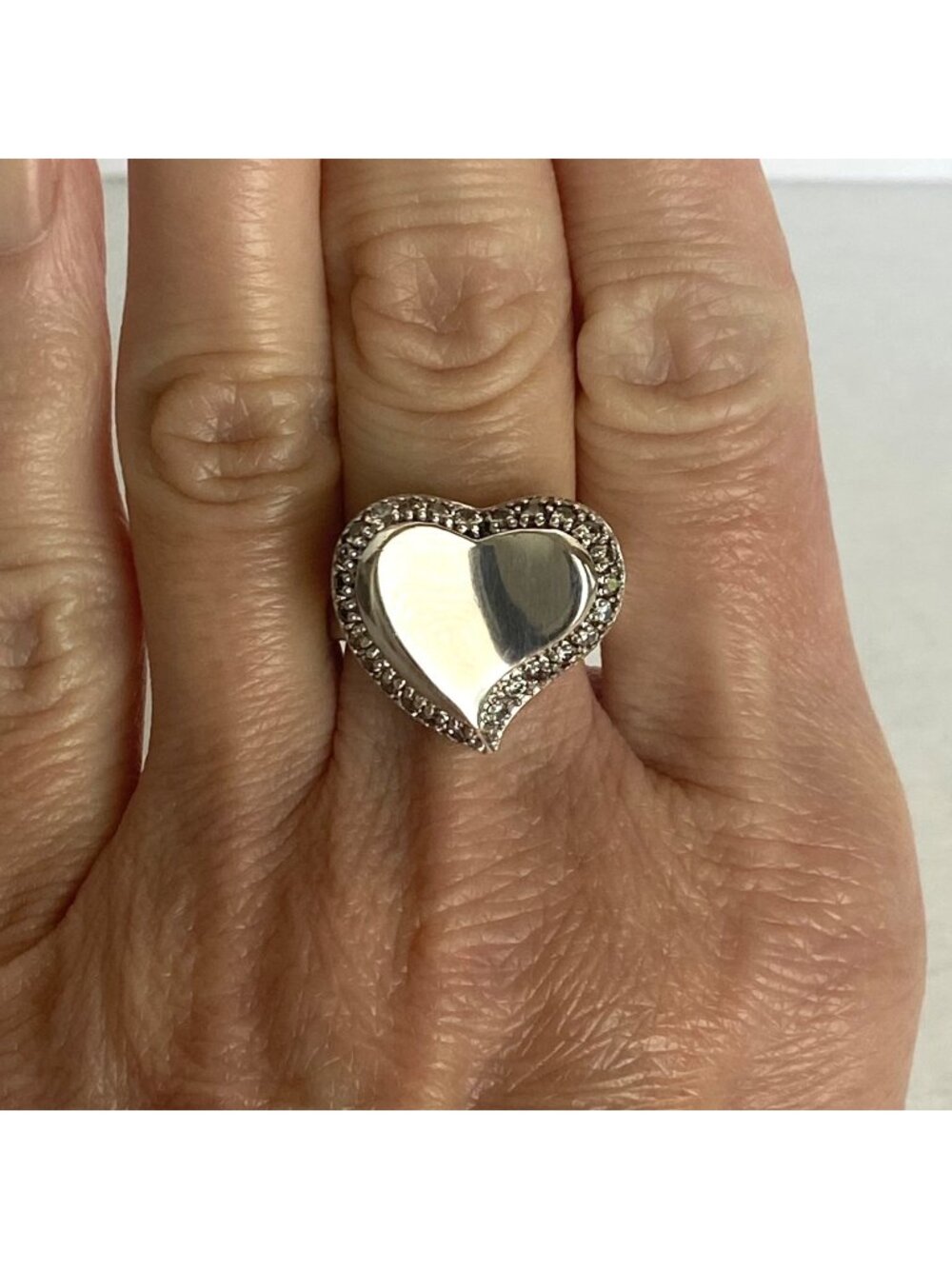 Sterling Silver 925 Chunky CZ Polished Modernist Asymmetric Heart Ring Sz 6.75